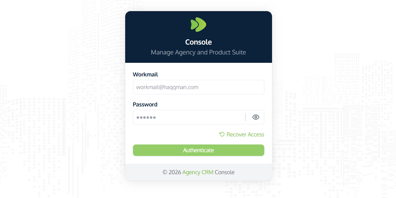 The Haqqman Console Login Screen